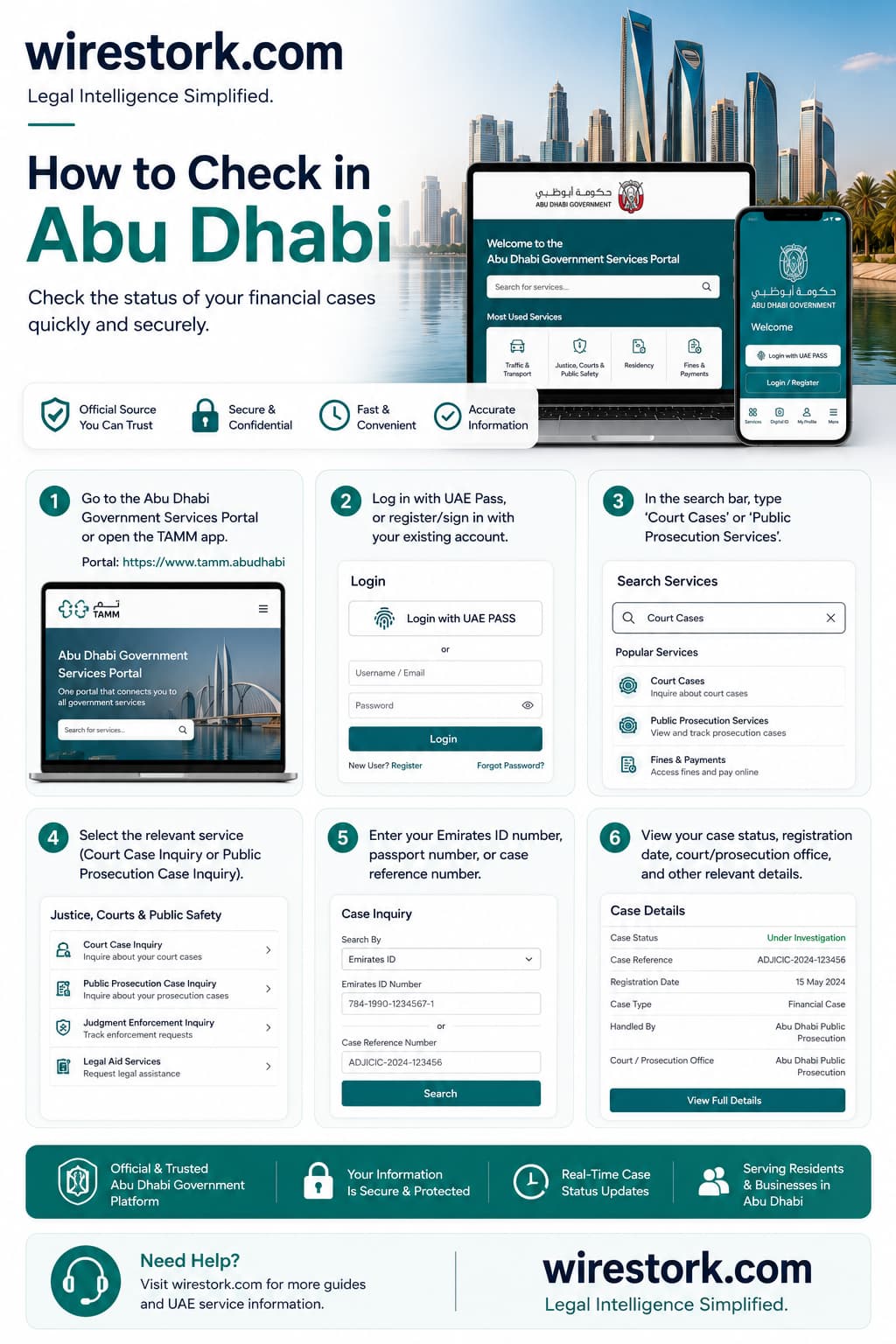 Abu Dhabi Judicial Department Estafser e-service used to check case and travel ban status in the UAE