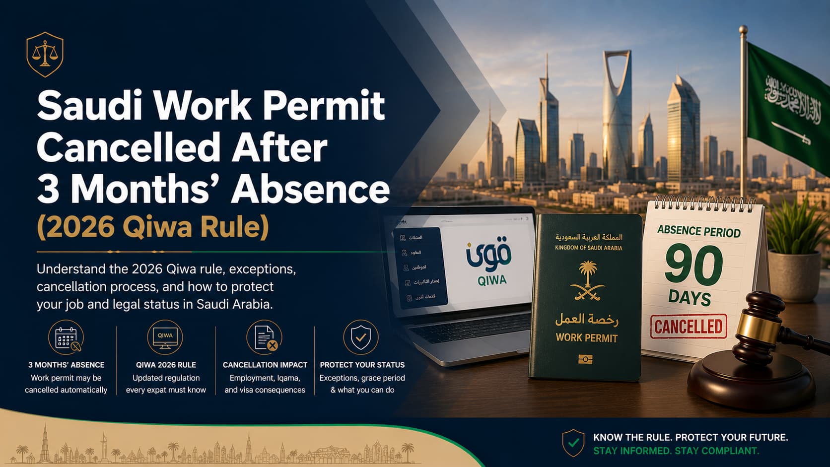 Saudi Qiwa platform screen showing work permit status and expiry warning for expatriate workers